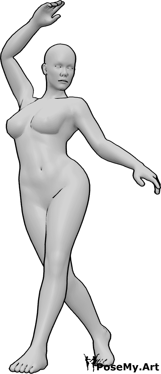 Pose Reference- Female dancing arm pose - Female is dancing, arms flowing in curved motion