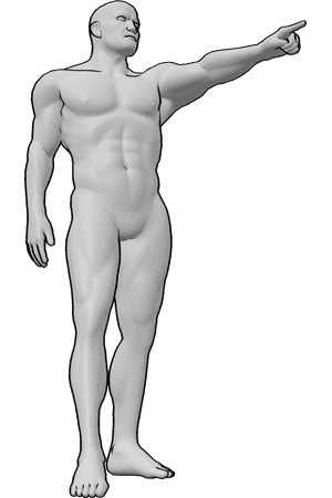 Pose Reference- Male pointing arm pose - Male is pointing forward with a straight arm