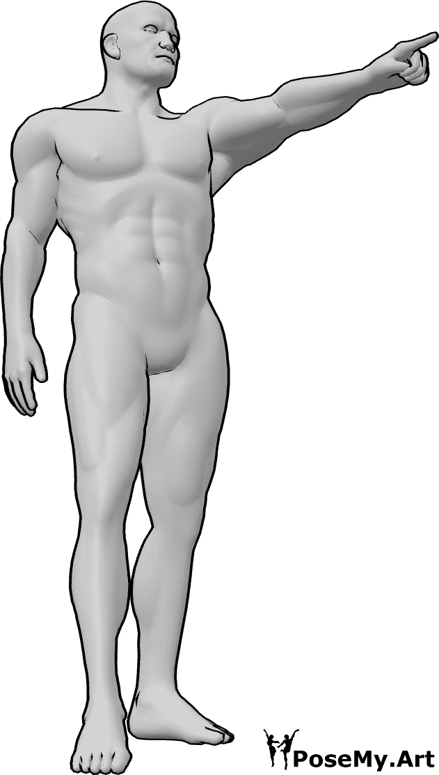 Pose Reference- Male pointing arm pose - Male is pointing forward with a straight arm