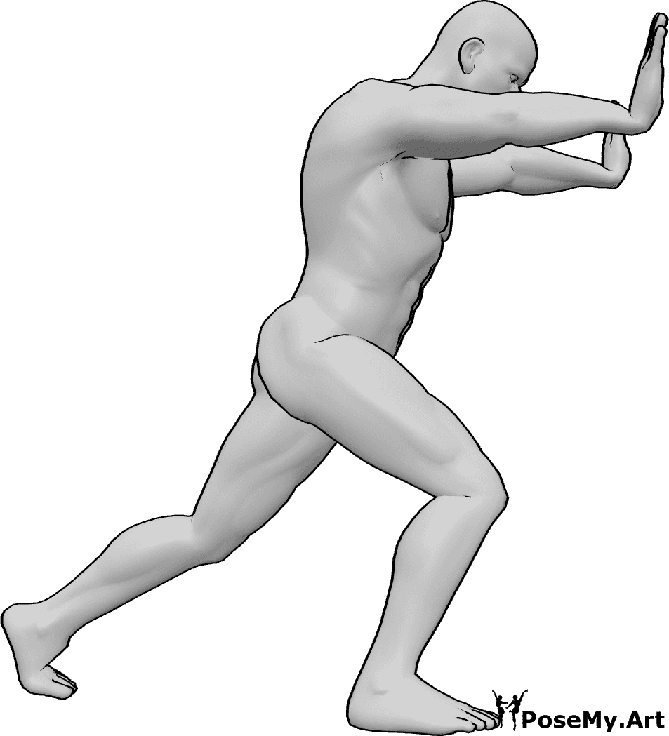 Pose Reference- Male pushing arm pose - Male is pushing against a surface with straightened arm