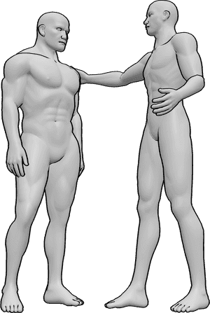 Pose Reference- Males shoulder pose - Male is standing in front of the other male and holding his shoulder
