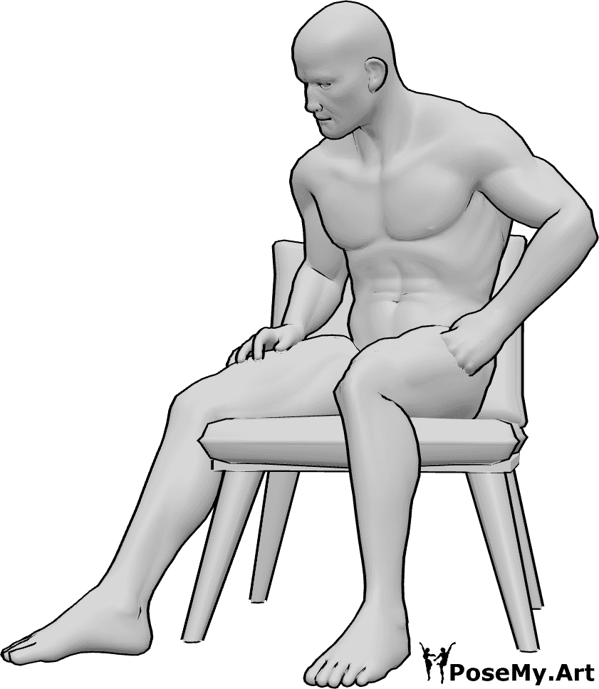 Pose Reference- Male hunched shoulders pose - Male is sitting hunched forward, shoulders rounded