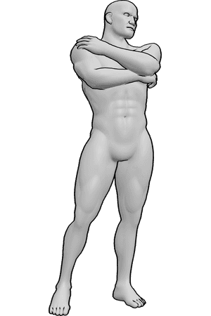 Pose Reference- Male holding shoulder pose - Male is standing and holding his right shoulder