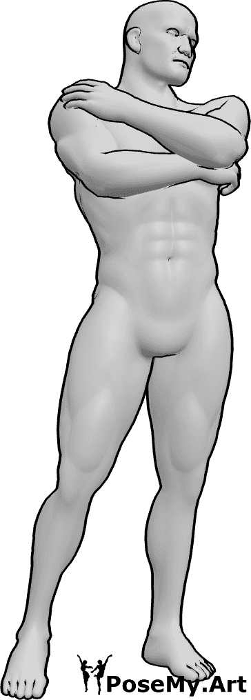 Pose Reference- Male holding shoulder pose - Male is standing and holding his right shoulder