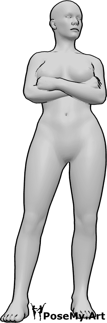 Pose Reference- Female crossed arms shoulder pose - Female is standing confidently with her arms crossed