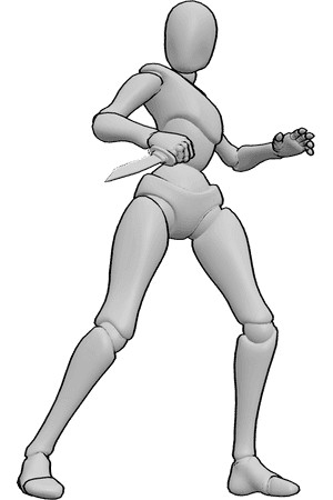 Pose Reference- Sideways stabbing pose - Female is stabbing sideways, hips rotated for added force