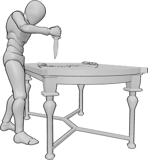 Pose Reference- Map stabbing pose - Male is standing at the table, angrily stabbing a knife into the map