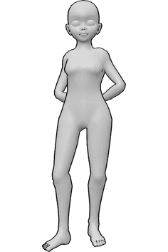 Pose Reference- Shy anime standing pose - Shy anime girl standing with hands behind her back pose