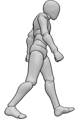 Pose Reference- Fast walking pose - Male is walking fast, torso leaning slightly forward