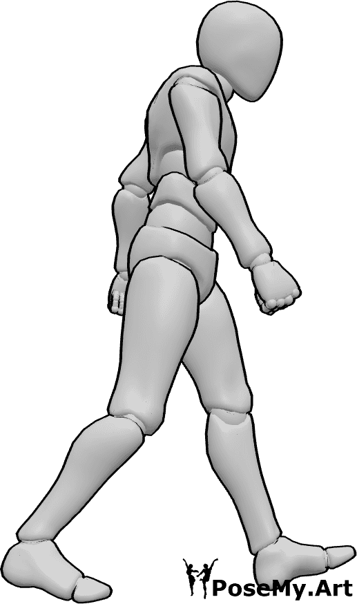 Pose Reference- Fast walking pose - Male is walking fast, torso leaning slightly forward