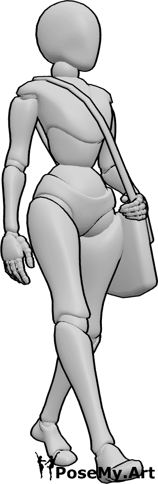Pose Reference- Carrying bag walking pose - Female is walking while carrying a bag, weight shifted to one side