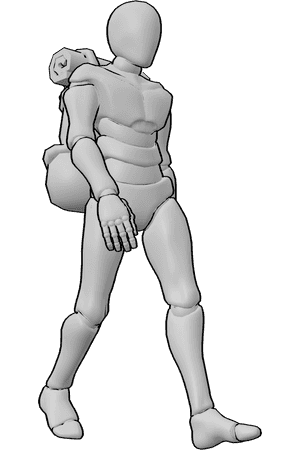 Pose Reference- Backpack walking pose - Male is walking, carrying a bag on his back, male hiking pose