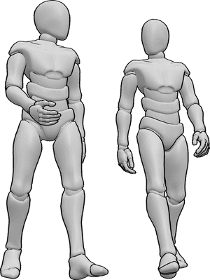 Pose Reference- Males walking pose - Males are walking next to each other and talking