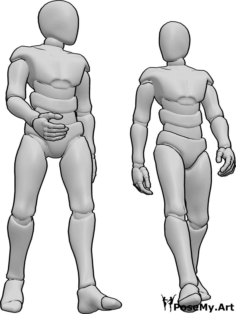 Pose Reference- Males walking pose - Males are walking next to each other and talking