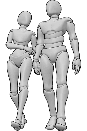 Pose Reference- Couple walking hand in hand pose - Couple is walking, female and male are holding each other's hands and walking