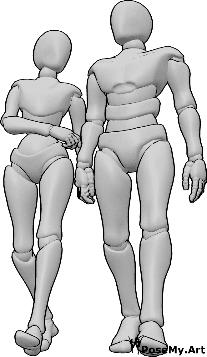 Pose Reference- Couple walking hand in hand pose - Couple is walking, female and male are holding each other's hands and walking
