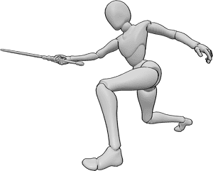 Pose Reference- Female horizontal slashing pose - Female is slashing horizontally, hips rotating into the strike