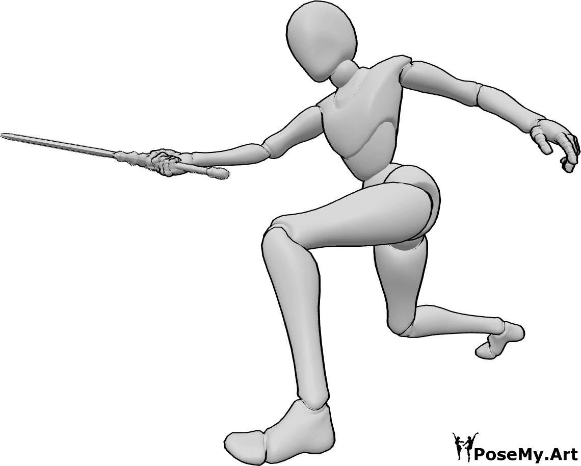 Pose Reference- Female horizontal slashing pose - Female is slashing horizontally, hips rotating into the strike