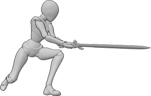 Pose Reference- Female sweeping attack - Female is spinning into a wide sweeping attack