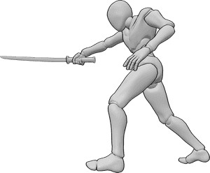 Pose Reference- Male forward lunging pose - Male is lunging forward, sword extended in a direct thrust