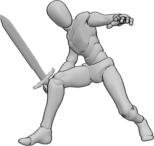 Pose Reference- Male slashing upward pose - Male is slashing upward from a low stance