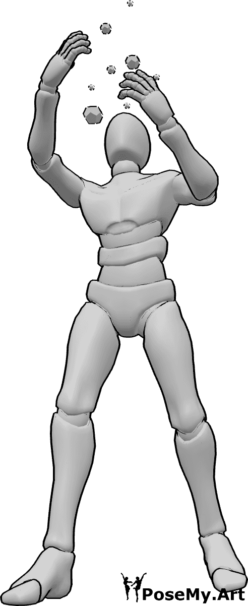 Pose Reference- Energy channeling pose - Male is raising both hands, channeling energy upward