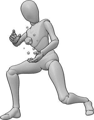 Pose Reference- Magic gathering pose - Female is crouching slightly, gathering magic close to her chest