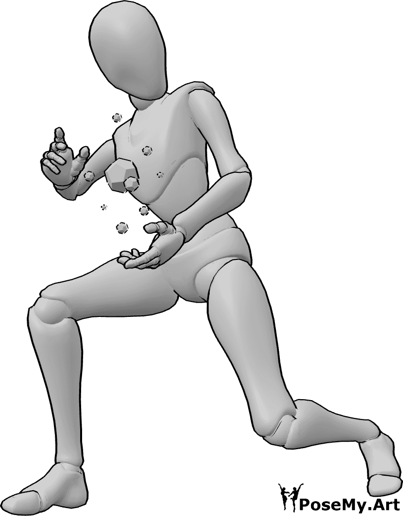 Pose Reference- Magic gathering pose - Female is crouching slightly, gathering magic close to her chest