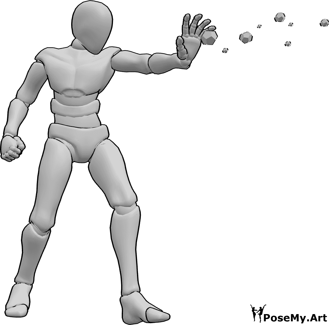 Pose Reference- Spell release pose - Male is stepping forward, one hand reaching out to release a spell