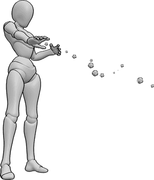 Pose Reference- Downward spell casting pose - Female is casting downward, arm extended toward the ground