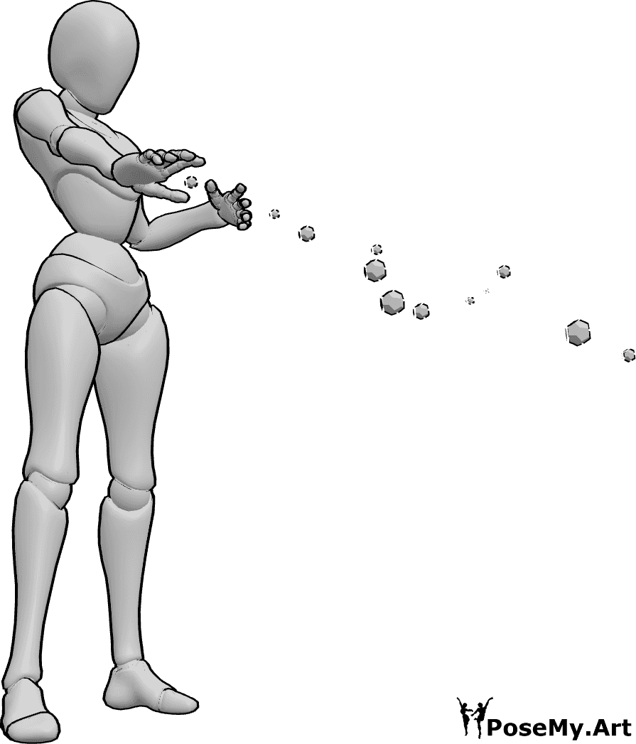 Pose Reference- Downward spell casting pose - Female is casting downward, arm extended toward the ground