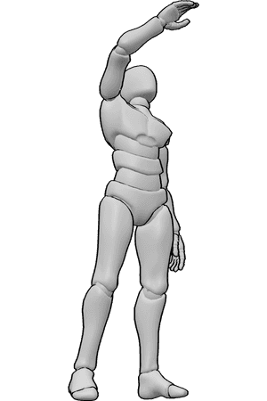 Pose Reference- Bent elbow reaching pose - Male is reaching up with bent elbow, preparing to grab something