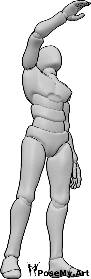 포즈 자료- 팔꿈치를 구부리고 뻗는 자세 - 남자가 팔꿈치를 구부린 채 손을 뻗어 무언가를 잡으려 하고 있다