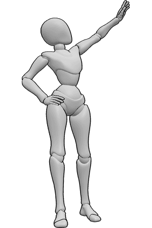 Pose Reference- One arm reaching pose - Female is reaching up with one arm, the other resting on her hip