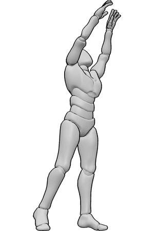 Pose Reference- Both arms reaching pose - Male is reaching up with both arms, shoulders lifted