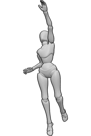 Pose Reference- Jumping reaching up pose - Female is jumping slightly and reaching up mid-air