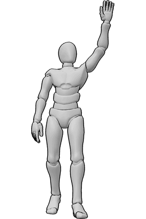 Pose Reference- Reaching up waving pose - Male is reaching up to wave or signal from a distance