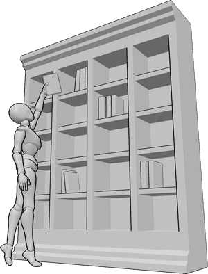 Pose Reference- Reaching up book pose - Female is reaching up to place a book on a high shelf