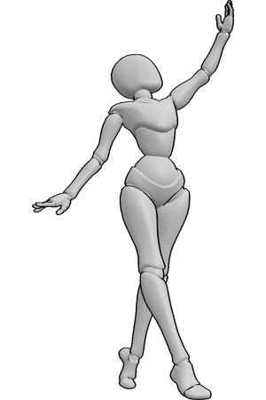 Pose Reference- Dancing reaching up pose - Female is dancing, reaching one arm up while the other follows the rhythm