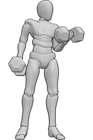 Pose Reference- Male lifting weights pose - Male is lifting weights, holding dumbbells in both hands