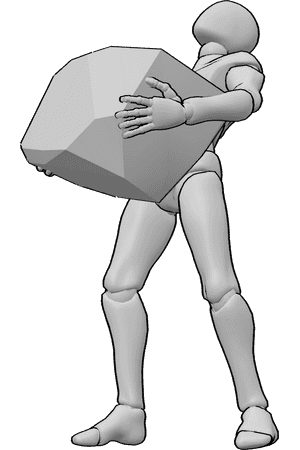 Pose Reference- Male lifting rock pose - Male is lifting a huge rock with both hands, rock lifting pose