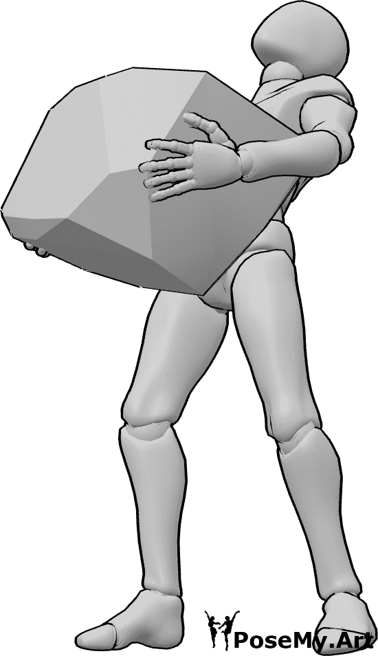 Pose Reference- Male lifting rock pose - Male is lifting a huge rock with both hands, rock lifting pose