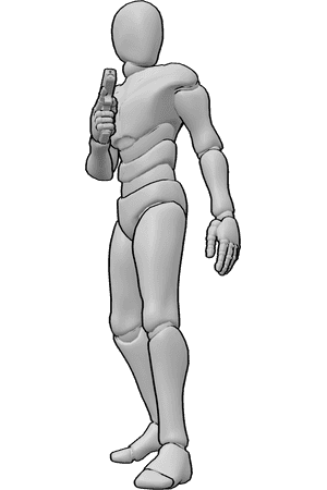Pose Reference- Holding gun alert pose - Male is holding the gun close to the chest, elbow bent, finger off the trigger