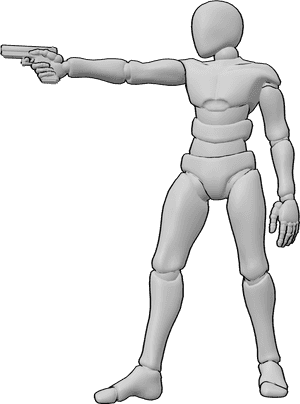 Pose Reference- Gun sideways aiming pose - Male is aiming sideways while turning the upper body