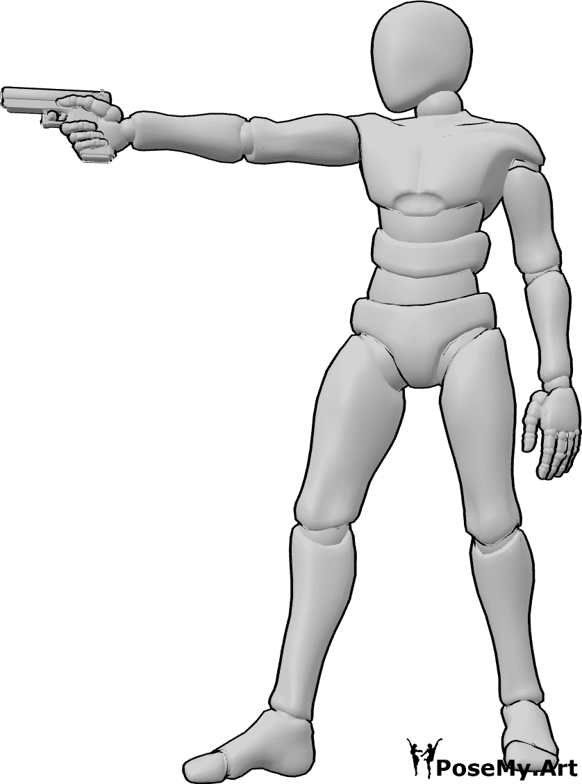 Pose Reference- Gun sideways aiming pose - Male is aiming sideways while turning the upper body