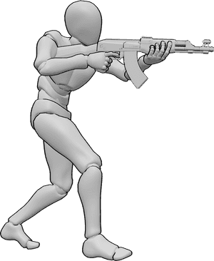 Pose Reference- Cautious patrol walk pose - Male is slowly walking, holding an AK47 while scanning the terrain tactically