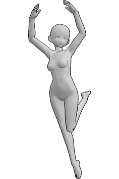 Référence des poses- Pose de ballet sautant de l'anime - Fille d'animation dansant le ballet et sautant.