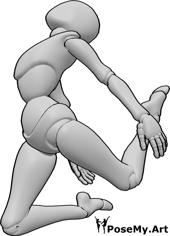 Pose Reference- Dance leap pose - Female is leaping forward with knees bent and arms pulled back
