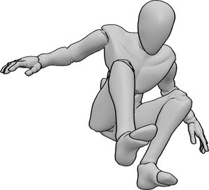 Pose Reference- Parkour leap pose - Male is leaping with both knees tucked close to the chest