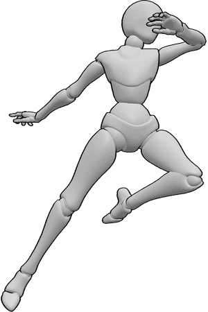 Pose Reference- Female sideways leap pose - Female is leaping sideways with one arm leading the motion